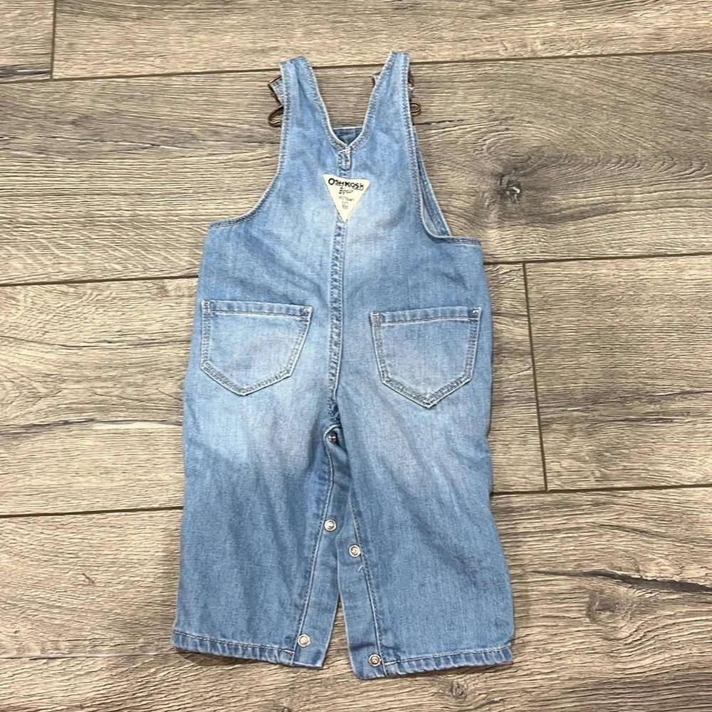 • Oshkosh • Patchwork Floral Embroidered Denim Jean Overalls Blue 6 Months